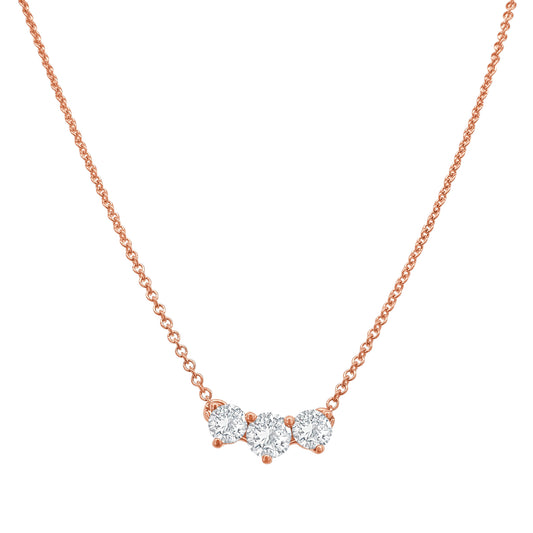 A dazzling three-stone diamond pendant, elegant diamond necklace, exquisite triple-stone pendant.