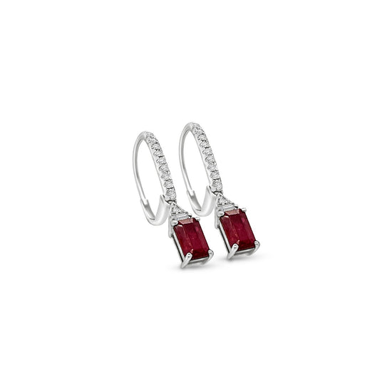 Emerald Ruby & Diamond Drop Earrings