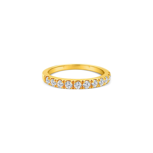 "Round brilliant half eternity diamond ring, exquisite jewelry piece, sparkling diamond accents, elegant design, luxurious accessory, fine craftsmanship, timeless beauty, symbol of love and commitment, perfect gift for a special occasion."