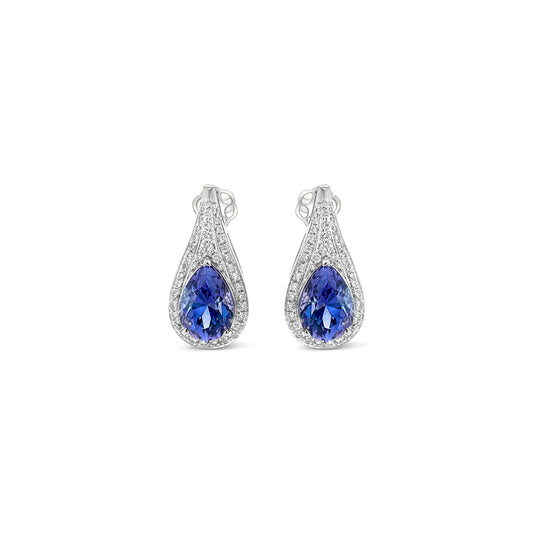 Pear Shape Tanzanite Earrings, Diamond Drop Earrings, Gemstone Jewelry, Tanzanite and Diamond Earrings, Elegant Earrings, Sparkling Jewelry, Fine Jewelry, Luxury Earrings, Statement Earrings, Blue Gemstone Earrings