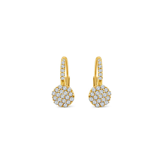 Round brilliant diamond drop earrings, sparkling jewelry accessory, elegant dangle earrings, luxurious diamond earrings, stunning gemstone earrings, sophisticated fashion statement, dazzling jewelry for special occasions.