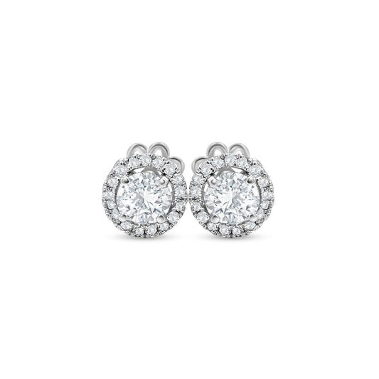 Round Brilliant Diamond Halo Stud Earrings: Sparkling studs, Brilliant halo diamonds, Classic elegance, Timeless sophistication, Perfect for any occasion, Versatile style, Radiant sparkle, Effortless glamour, Luxurious accessories, Must-have jewelry.
