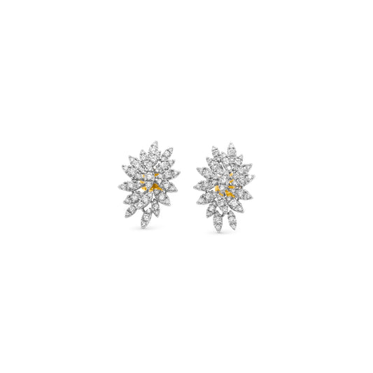 Round brilliant floral diamond stud earrings, sparkling floral diamond studs, elegant round brilliant diamond earrings, floral-inspired diamond studs, dazzling diamond floral earrings.