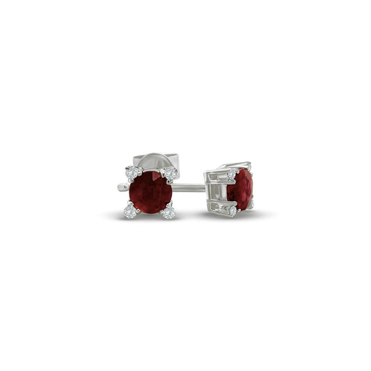  Round Ruby & Diamond Stud Earrings: Round Ruby Stud Earrings, Diamond Stud Earrings, Ruby and Diamond Earrings, Red Gemstone Studs, Precious Stone Jewelry, Sparkling Gemstone Earrings.