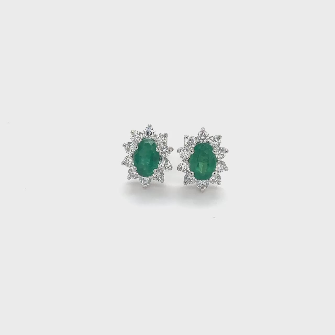Oval, Emerald, Diamond, Halo, Stud Earrings