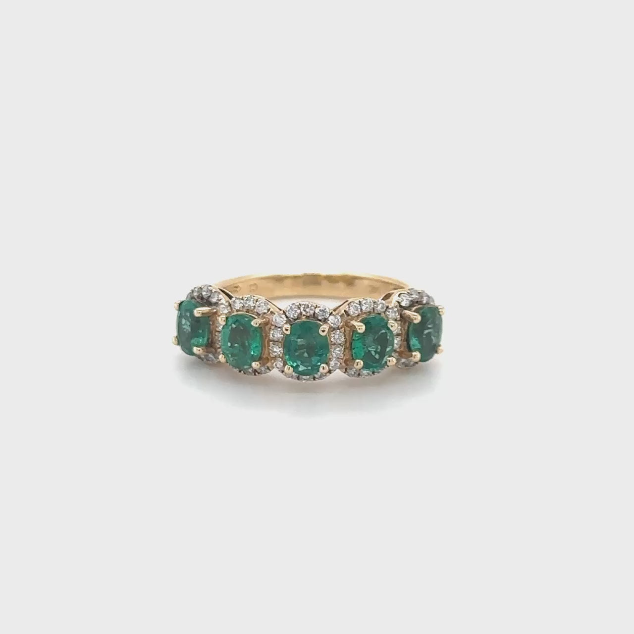 Emerald, Diamond, Halo, Half Eternity Ring, Jewelry, Gemstone, Green, White, Gold, Fashion, Accessories, Luxury, Style