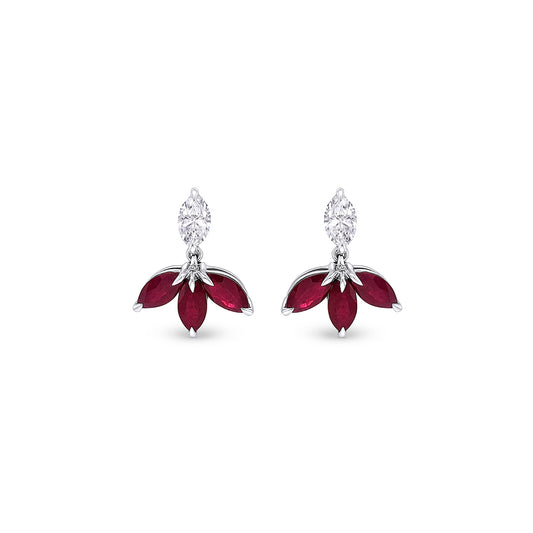 Exquisite Marquise Ruby and Diamond Drop Earrings, Elegant Gemstone Jewelry, Sparkling Ruby and Diamond Dangle Earrings, Luxurious Gemstone Drop Earrings, Statement Ruby Earrings with Diamonds, Red and White Gemstone Elegance, Marquise Cut Ruby Earrings, Brilliant Diamond Accents, Gemstone Drop Earrings for Special Occasions, Timeless Jewelry for a Glamorous Look.