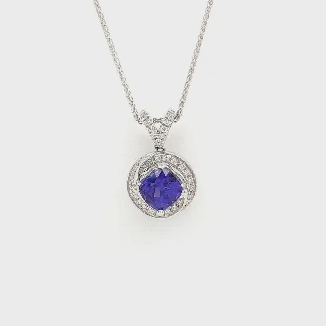  Cushion Tanzanite and Diamond Pendant, Elegant Gemstone Jewelry, Sparkling Pendant with Tanzanite Centerpiece, Luxurious Diamond Accents, Fine Jewelry for Special Occasions, Beautifully Crafted Gemstone Pendant, Exquisite Tanzanite and Diamond Combination, Dazzling Cushion-Cut Tanzanite Pendant with Diamonds, Statement Pendant for a Touch of Glamour, Timeless Elegance in Tanzanite and Diamonds.