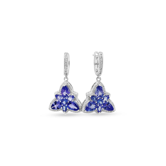 Floral Tanzanite Drop Earrings: Exquisite Tanzanite Gemstone, Elegant Floral Design, Dazzling Drop Style, Sterling Silver Setting, Sparkling Statement Jewelry, Unique Floral Elegance, Beautiful Gemstone Earrings, Feminine and Timeless, Handcrafted Floral Delight, Stunning Tanzanite Accents.