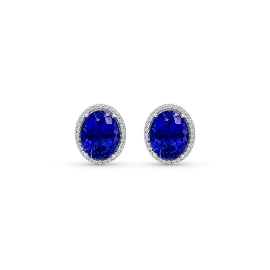 Oval tanzanite earrings Halo diamond stud earrings 10.80ct tanzanite earrings Luxury gemstone earrings Blue-violet tanzanite jewelry Exquisite diamond earrings Statement earrings for special occasions Fine jewelry with tanzanite Precious gemstone earrings Elegant and timeless earrings.