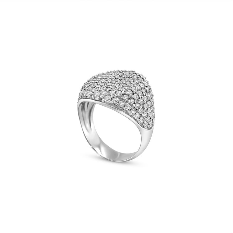 Main Image: "2.10ct Bold Diamond Pave Ring" Side View: "Diamond Pave Ring with Open Liners" Diamond Detail: "Pave Setting Detail on Diamond Ring" Open Liners Design: "Unique Open Liners on Diamond Pave Ring" Luxurious Craftsmanship: "Craftsmanship of Bold Diamond Pave Ring"