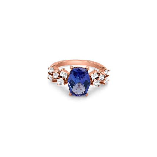 Cushion Tanzanite & Diamond Ring