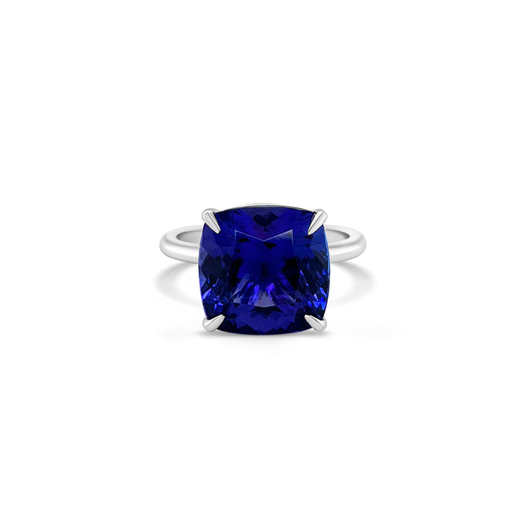 Main Image: "8.40ct Solitaire Cushion Tanzanite & Diamond Ring" Tanzanite Detail: "Vivid Cushion-Cut Tanzanite Gemstone" Diamond Halo: "Diamond Halo Accentuating Tanzanite Ring" Ring Profile: "Solitaire Tanzanite & Diamond Ring with Custom Open Liners" Elegant Craftsmanship: "Luxury Cushion Tanzanite Ring by BYL Diamonds"