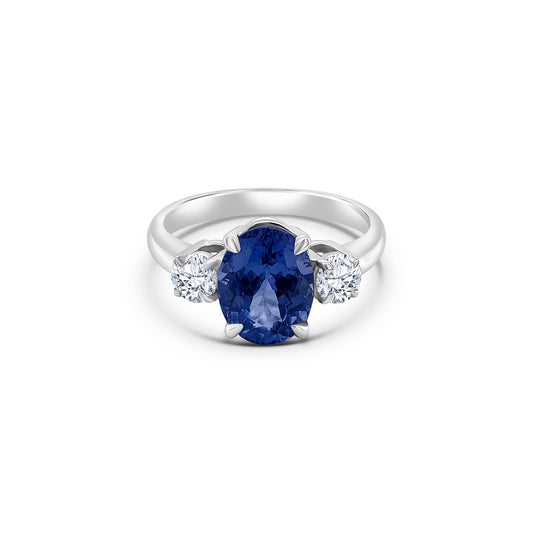  Oval Tanzanite, Diamond Trilogy Ring, Jewelry, Gemstone Ring, Tanzanite Ring, Diamond Ring, Trilogy Ring, Oval Ring, Blue Gemstone, Fine Jewelry