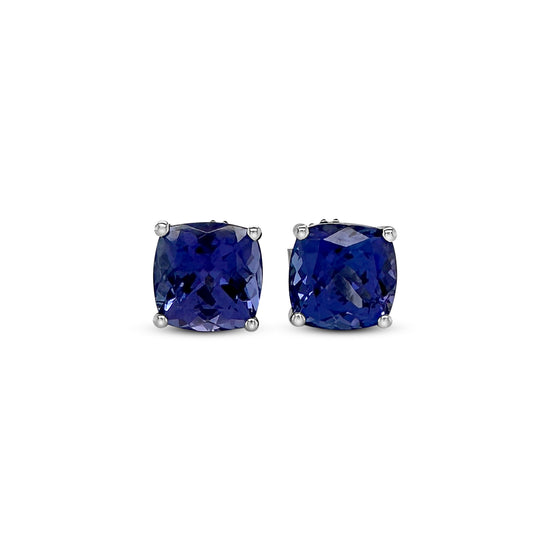 Cushion, Tanzanite, Stud, Earrings, Jewelry, Gemstone, Sterling Silver, Fashion, Accessories, Elegant, Sparkling, Purple, Luxurious, Fine Jewelry, Glamorous