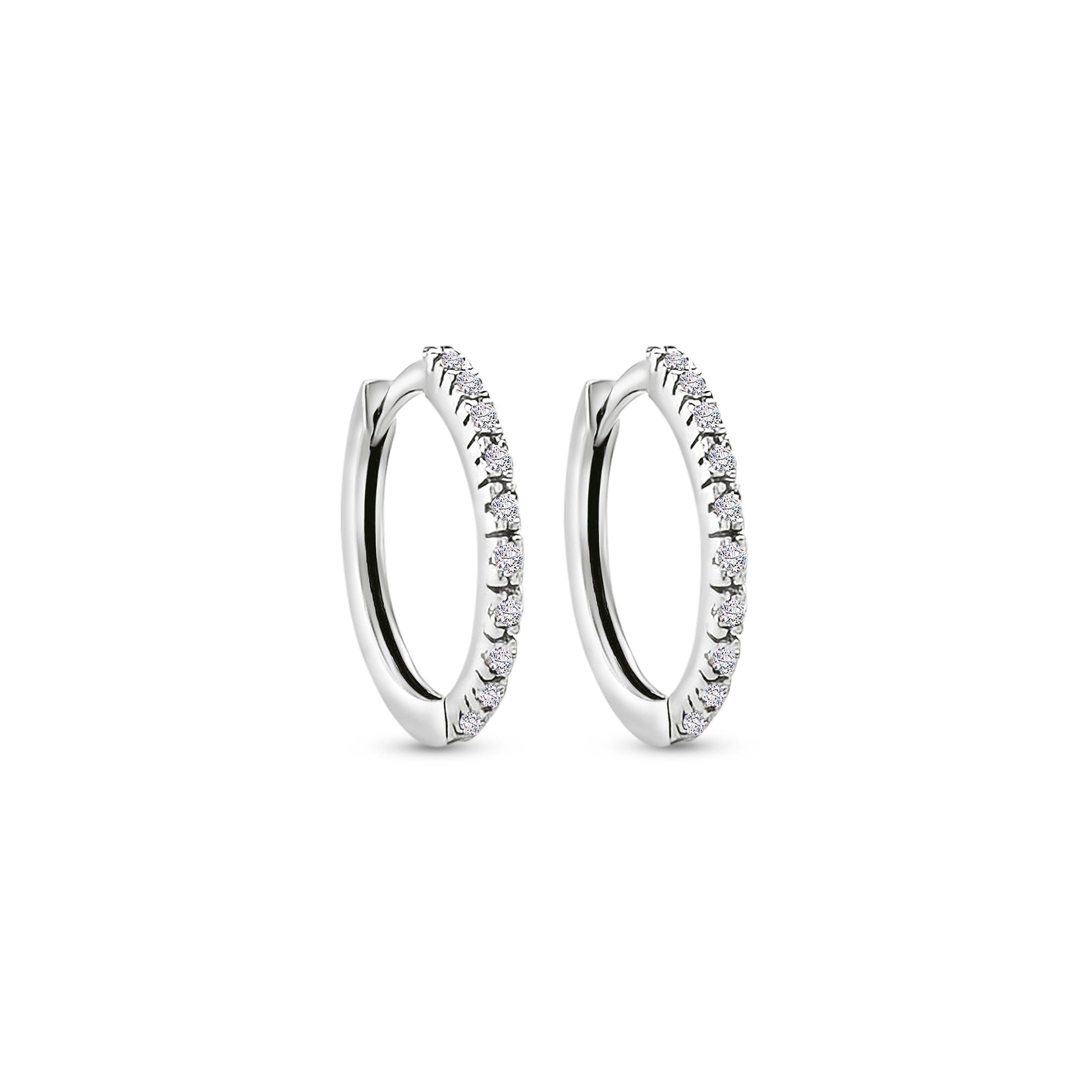 "Round Brilliant Diamond Earrings," "Huggy Earrings," "Diamond Stud Earrings," "Small Diamond Hoops," "Classic Diamond Jewelry," "Everyday Diamond Earrings," "Diamond Huggie Hoops," "Timeless Diamond Accessories."