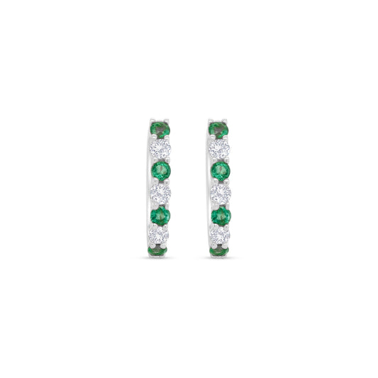 Round Emerald Earrings, Diamond Huggy Earrings, Emerald and Diamond Earrings, Luxury Huggy Earrings, Gold Huggy Earrings, Elegant Emerald Earrings, Sparkling Diamond Earrings, Fine Jewelry Earrings.