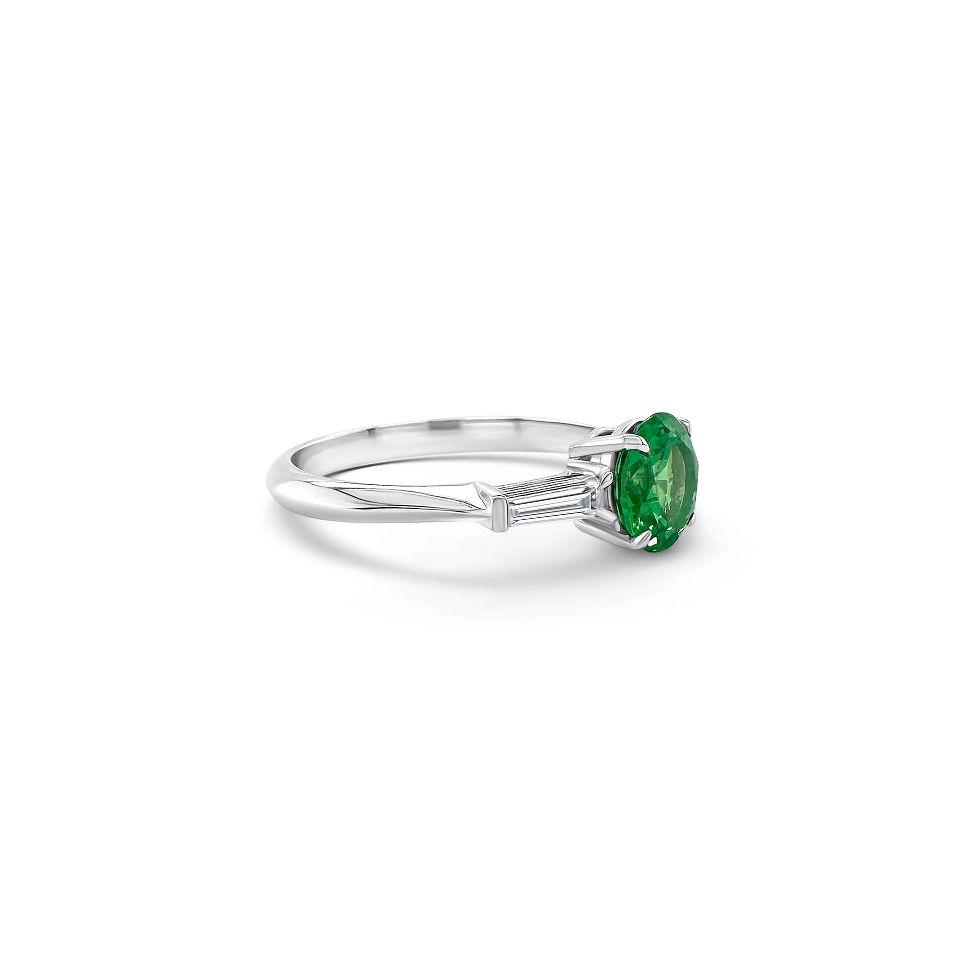 Round Tsavorite Trilogy Ring, Tapered Baguette Trilogy Ring, Green Gemstone Ring, Emerald Cut Side Stones, Three Stone Ring, Anniversary Ring, Fine Jewelry, Gemstone Engagement Ring, Precious Stone Ring, Elegant Jewelry