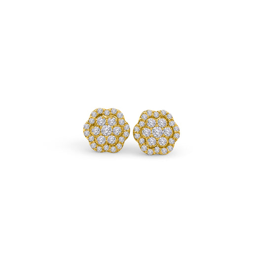 Round Brilliant Floral Diamond Stud Earrings, Diamond Flower Earrings, Elegant Floral Diamond Studs, Sparkling Floral Studs, Floral Design Diamond Earrings, Brilliant Cut Diamond Studs, Floral-inspired Diamond Studs, Sophisticated Floral Diamond Earrings