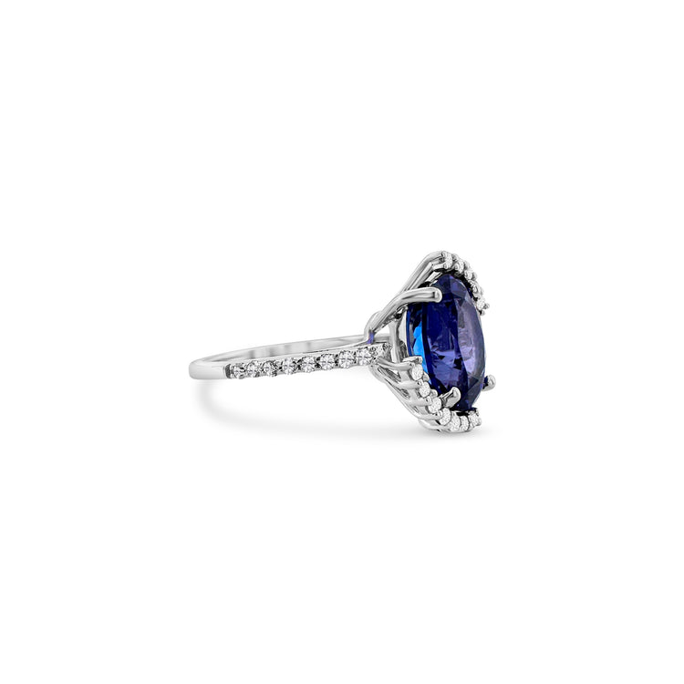 Oval Shape Tanzanite & Diamond Halo Ring