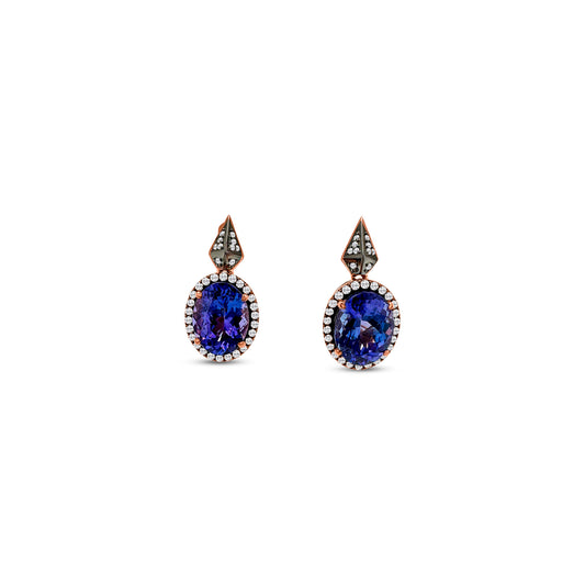 Oval Tanzanite Earrings, Diamond Halo Earrings, Drop Earrings, Gemstone Earrings, Tanzanite and Diamond Jewelry, Elegant Jewelry, Statement Earrings, Blue Gemstone Earrings, Luxury Accessories.