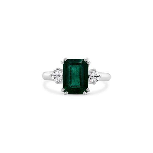 Emerald, Diamond, Trilogy Ring: A stunning piece of jewelry showcasing the brilliance of emeralds and diamonds in a trilogy setting.