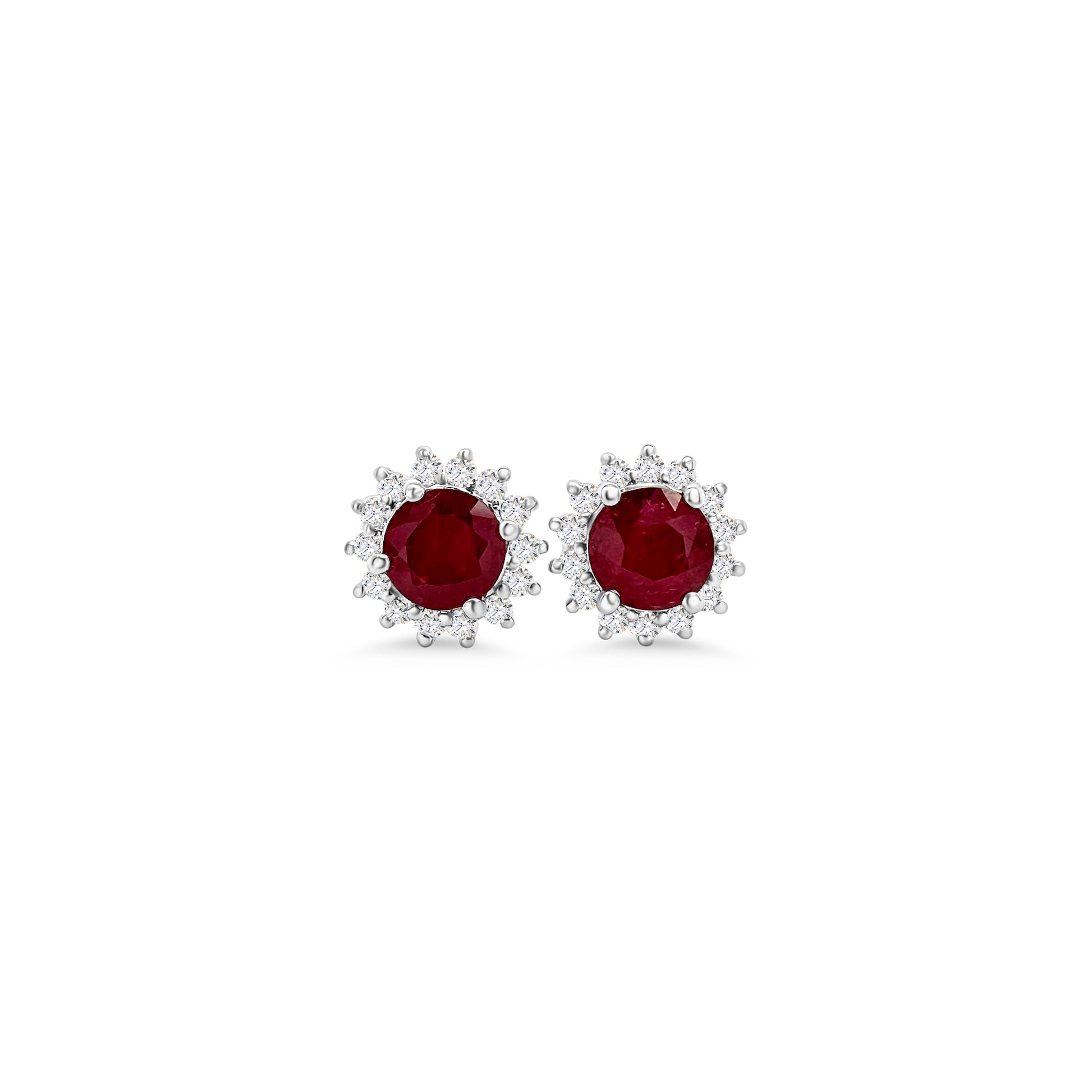 "Round ruby earrings, Diamond stud earrings, Red gemstone jewelry, Elegant jewelry, Fine jewelry, Luxury earrings, Statement earrings, Fashion accessories, Precious gemstone earrings, Sparkling diamond studs"