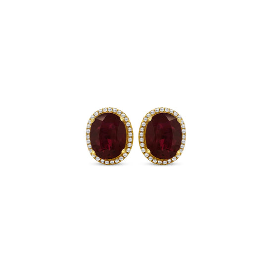 "Oval Ruby & Diamond Halo Stud Earrings": "Oval Ruby Earrings," "Diamond Halo Studs," "Ruby and Diamond Jewelry," "Gemstone Stud Earrings," "Fine Jewelry Accessories," "Luxury Earring Collection," "Red Gemstone Studs," "Sparkling Diamond Accents," "Elegant Gemstone Jewelry," "Statement Earrings."