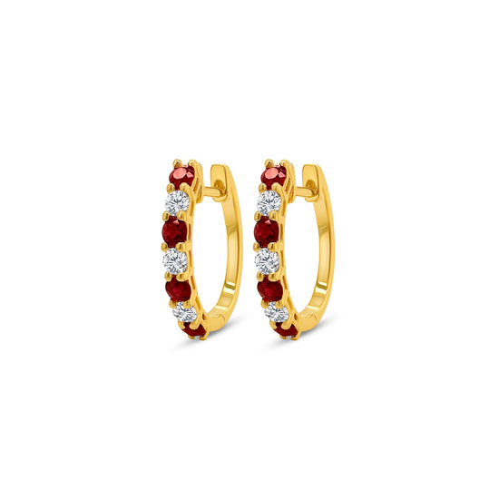 "Round Ruby Earrings, Diamond Huggy Earrings, Red Gemstone Jewelry, Sparkling Diamond Accents, Elegant Earrings, Fashion Accessories, Luxury Jewelry, Fine Jewelry, Glamorous Earrings, Statement Earrings, Precious Gemstone Earrings, Stylish Accessories, High-Quality Jewelry, Classy Earrings, Stunning Ruby and Diamond Earrings"