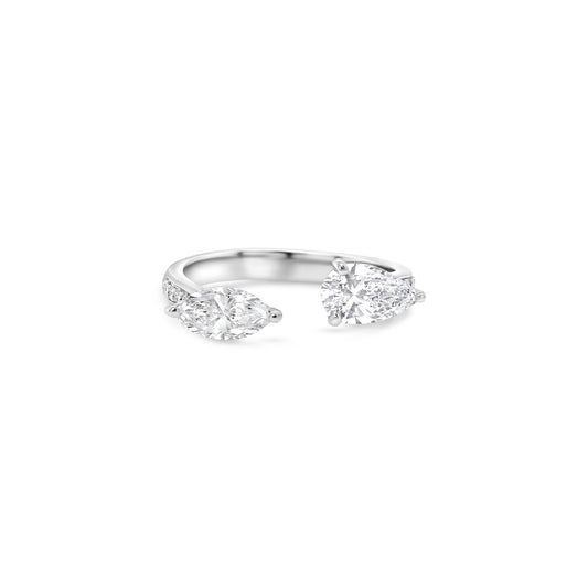 "Two stone diamond ring, Pear cut diamond ring, Marquise cut diamond ring, Diamond engagement ring, Diamond anniversary ring, Two stone engagement ring, Pear and Marquise cut diamond ring, Two stone wedding ring, Pear and Marquise cut diamond anniversary ring, Dual stone diamond ring."