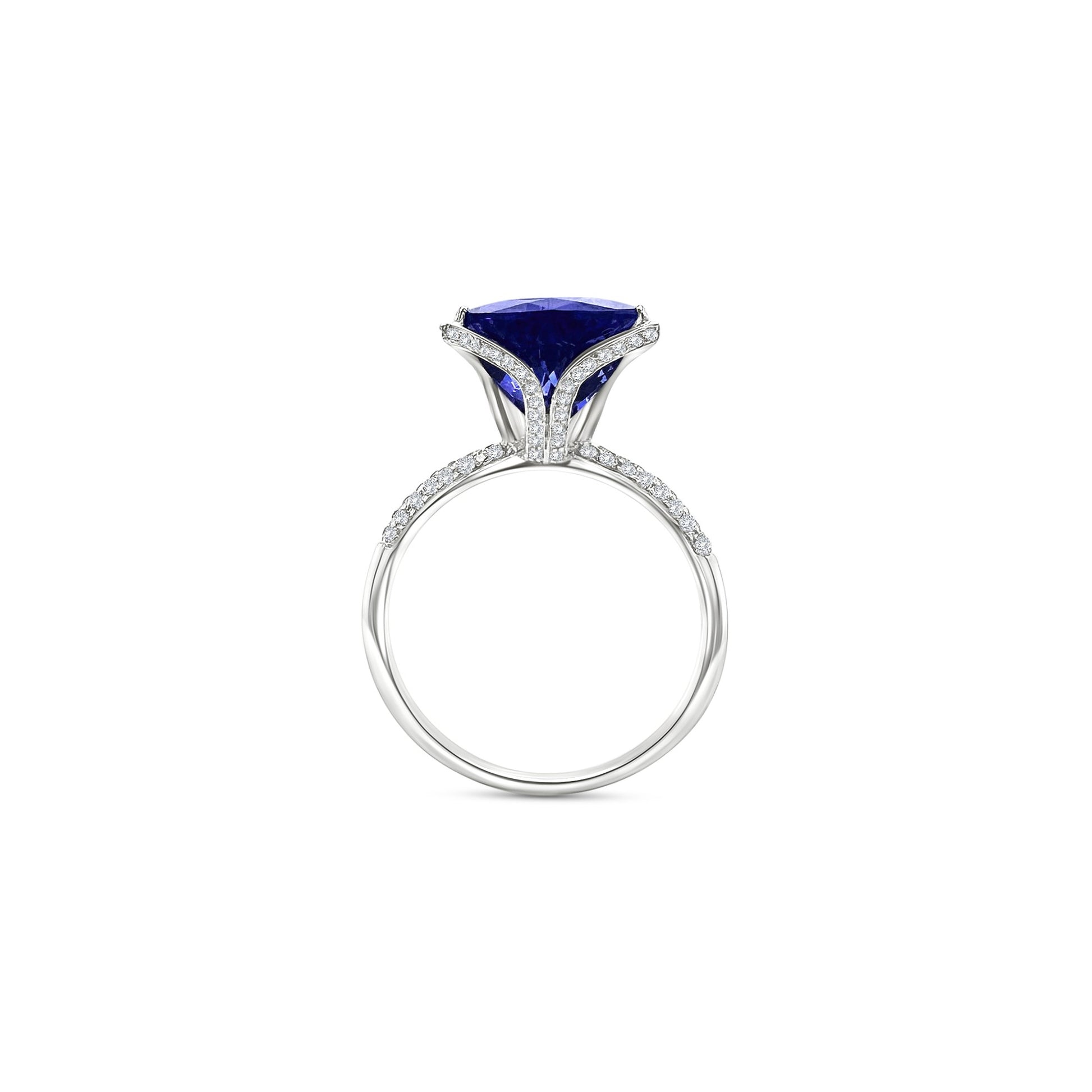 "Trillion Tanzanite & Diamond Ring, Tanzanite and Diamond Ring, Trillion Cut Tanzanite Ring, Diamond and Tanzanite Jewelry, Tanzanite Engagement Ring, Trillion Gemstone Ring, Luxury Tanzanite Ring, Diamond Accented Tanzanite Ring, Fine Tanzanite Jewelry, Elegant Tanzanite Diamond Ring, Trillion Tanzanite Gemstone, Exquisite Tanzanite Ring with Diamonds"