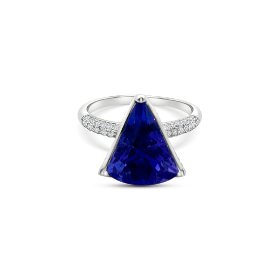 "Trillion Tanzanite & Diamond Ring, Tanzanite and Diamond Ring, Trillion Cut Tanzanite Ring, Diamond and Tanzanite Jewelry, Tanzanite Engagement Ring, Trillion Gemstone Ring, Luxury Tanzanite Ring, Diamond Accented Tanzanite Ring, Fine Tanzanite Jewelry, Elegant Tanzanite Diamond Ring, Trillion Tanzanite Gemstone, Exquisite Tanzanite Ring with Diamonds"