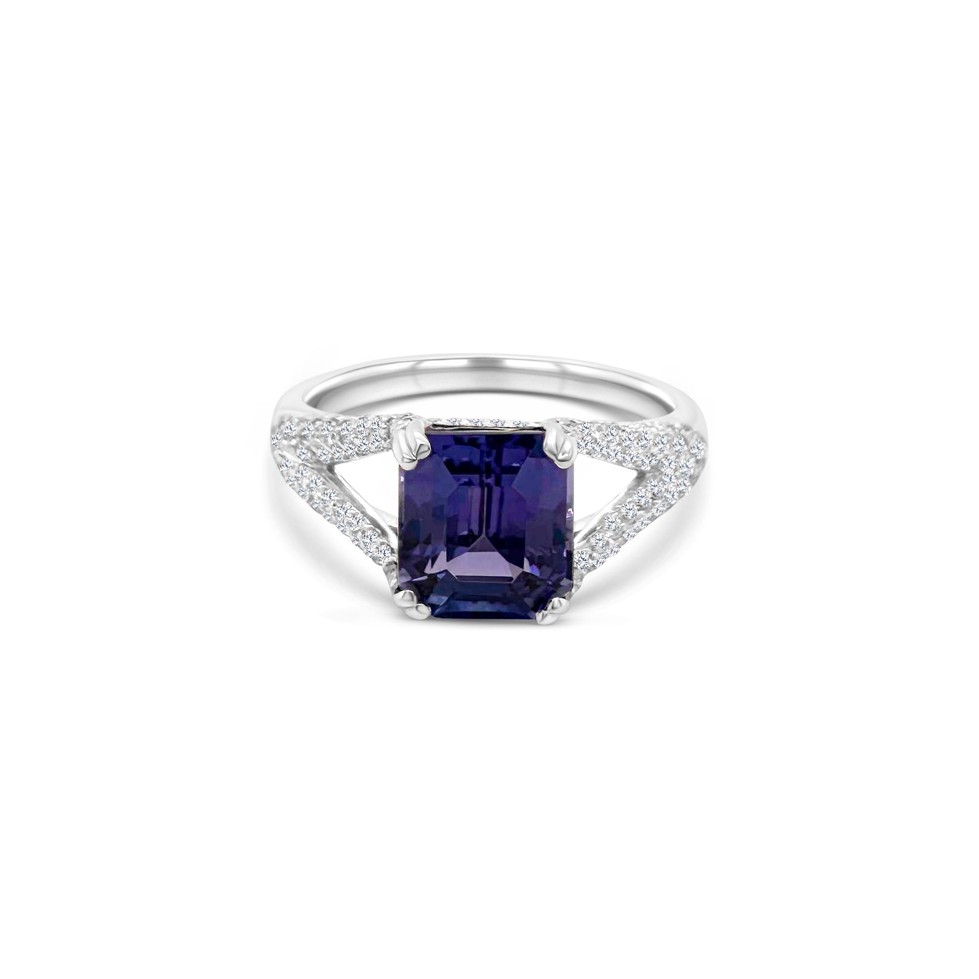 Emerald Cut Tanzanite Ring, Diamond Split Shank Ring, Tanzanite and Diamond Jewelry, Elegant Tanzanite Ring, Luxury Gemstone Ring, Split Shank Design, Emerald Cut Gemstone, Tanzanite Engagement Ring, Fine Jewelry, Statement Ring, December Birthstone Ring, Unique Tanzanite Ring, Tanzanite and Diamond Ring, Tanzanite Split Shank Ring, Tanzanite Jewelry for Women.