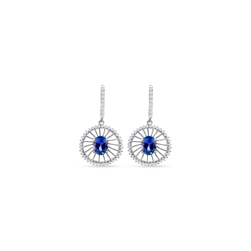 Oval Tanzanite and Diamond Drop Earrings, Oval Tanzanite Earrings, Diamond Drop Earrings, Tanzanite and Diamond Jewelry, Elegant Tanzanite Earrings, Luxurious Drop Earrings, Gemstone Earrings with Diamonds, Fine Jewelry Tanzanite, Oval Cut Tanzanite Earrings, Sparkling Diamond and Tanzanite Earrings.