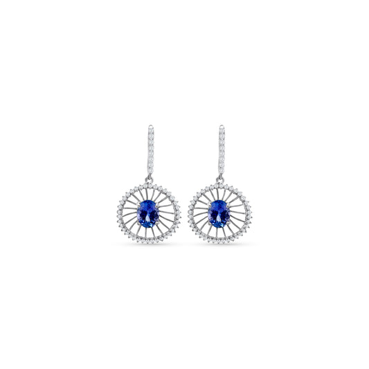 Oval Tanzanite and Diamond Drop Earrings, Oval Tanzanite Earrings, Diamond Drop Earrings, Tanzanite and Diamond Jewelry, Elegant Tanzanite Earrings, Luxurious Drop Earrings, Gemstone Earrings with Diamonds, Fine Jewelry Tanzanite, Oval Cut Tanzanite Earrings, Sparkling Diamond and Tanzanite Earrings.