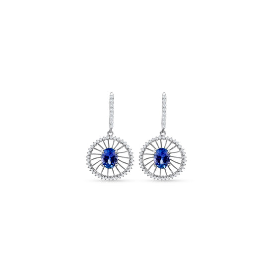 Oval Tanzanite and Diamond Drop Earrings, Oval Tanzanite Earrings, Diamond Drop Earrings, Tanzanite and Diamond Jewelry, Elegant Tanzanite Earrings, Luxurious Drop Earrings, Gemstone Earrings with Diamonds, Fine Jewelry Tanzanite, Oval Cut Tanzanite Earrings, Sparkling Diamond and Tanzanite Earrings.