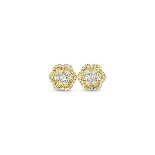 "Round Brilliant Diamond Flower Stud Earrings," "Diamond Flower Earrings," "Diamond Stud Earrings," "Fine Jewelry," "Luxury Earrings," "Fashion Earrings," "Sparkling Diamond Studs," "Statement Earrings," "Elegant Jewelry," "Special Occasion Earrings," "Flower Design Earrings," "Timeless Jewelry," "Handcrafted Earrings," "Unique Diamond Earrings," "Classic Diamond Studs."