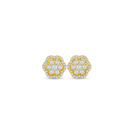 "Round Brilliant Diamond Flower Stud Earrings," "Diamond Flower Earrings," "Diamond Stud Earrings," "Fine Jewelry," "Luxury Earrings," "Fashion Earrings," "Sparkling Diamond Studs," "Statement Earrings," "Elegant Jewelry," "Special Occasion Earrings," "Flower Design Earrings," "Timeless Jewelry," "Handcrafted Earrings," "Unique Diamond Earrings," "Classic Diamond Studs."