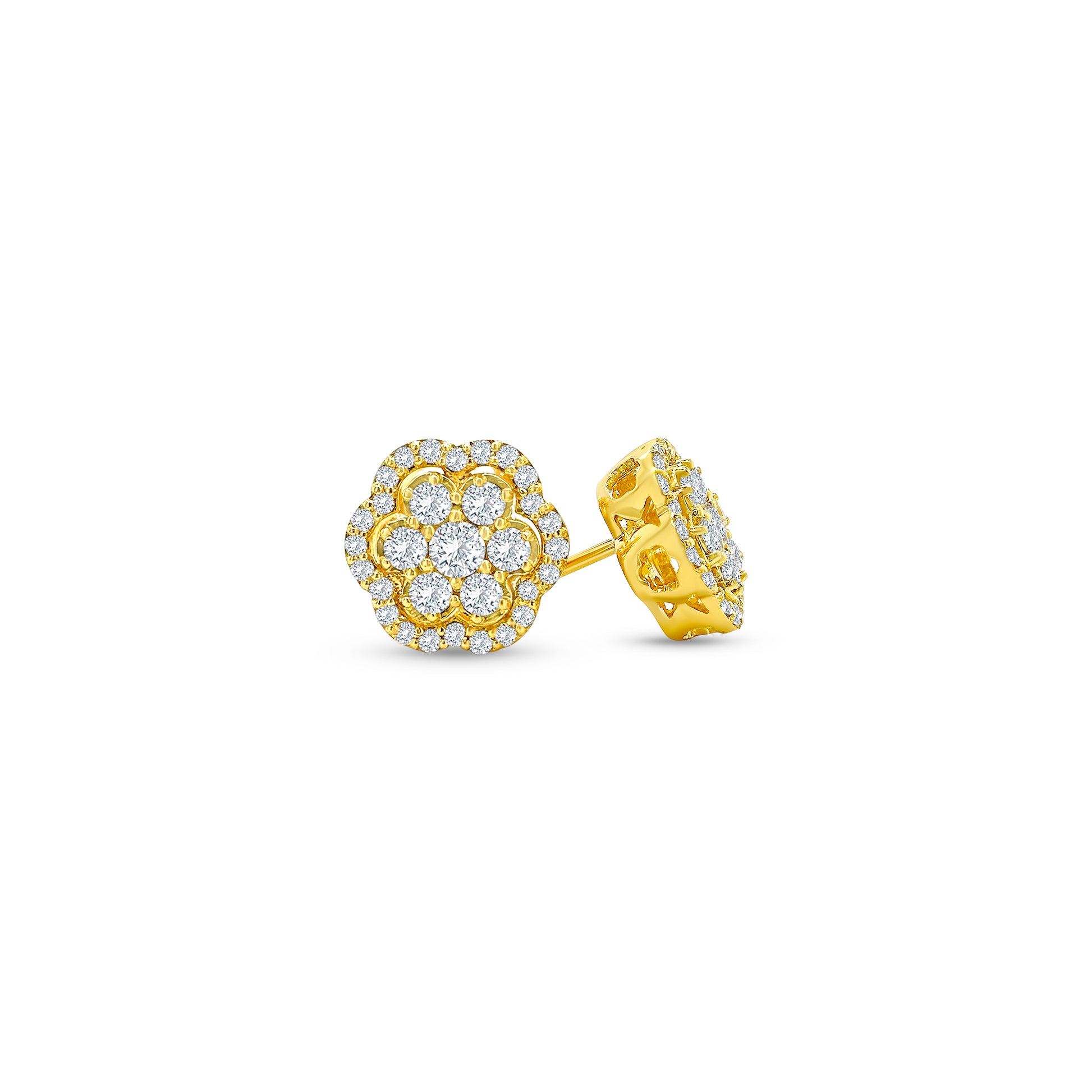 "Round Brilliant Diamond Flower Stud Earrings," "Diamond Flower Earrings," "Diamond Stud Earrings," "Fine Jewelry," "Luxury Earrings," "Fashion Earrings," "Sparkling Diamond Studs," "Statement Earrings," "Elegant Jewelry," "Special Occasion Earrings," "Flower Design Earrings," "Timeless Jewelry," "Handcrafted Earrings," "Unique Diamond Earrings," "Classic Diamond Studs."