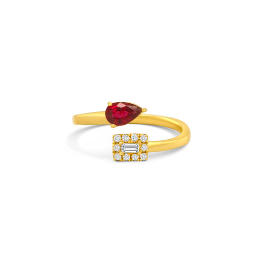 A luxurious pear-shaped ruby ring, gleaming with vibrant red hues, adorned with sparkling diamonds, an exquisite jewelry piece, perfect for elegant occasions, showcasing timeless beauty, a captivating blend of rubies and diamonds, crafted with precision and sophistication.
