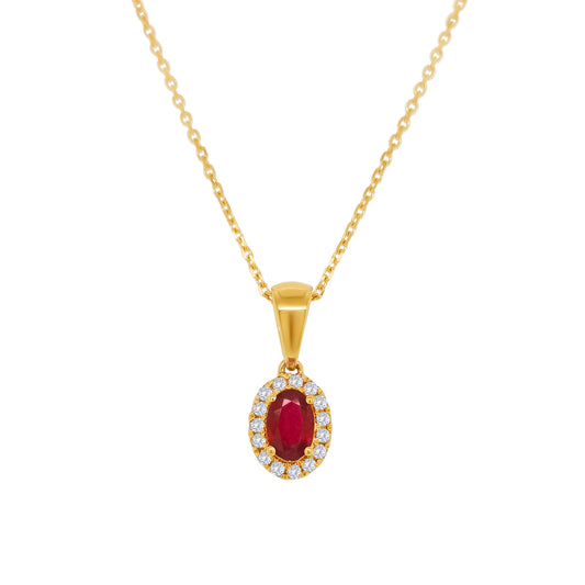 Oval Ruby & Diamond Halo Pendant: oval ruby pendant, diamond halo necklace, elegant jewelry, ruby and diamond pendant, sparkling gemstone necklace, luxurious accessory, fine jewelry piece, statement pendant, ruby and diamond combination, stunning gemstone jewelry.