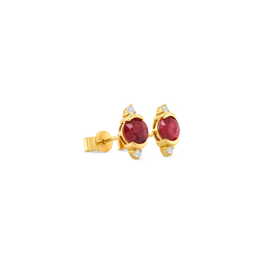 Round ruby stud earrings, sparkling diamond accents, elegant jewelry, precious gemstones, classic style, sophisticated accessories