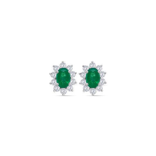Oval, Emerald, Diamond, Halo, Stud Earrings