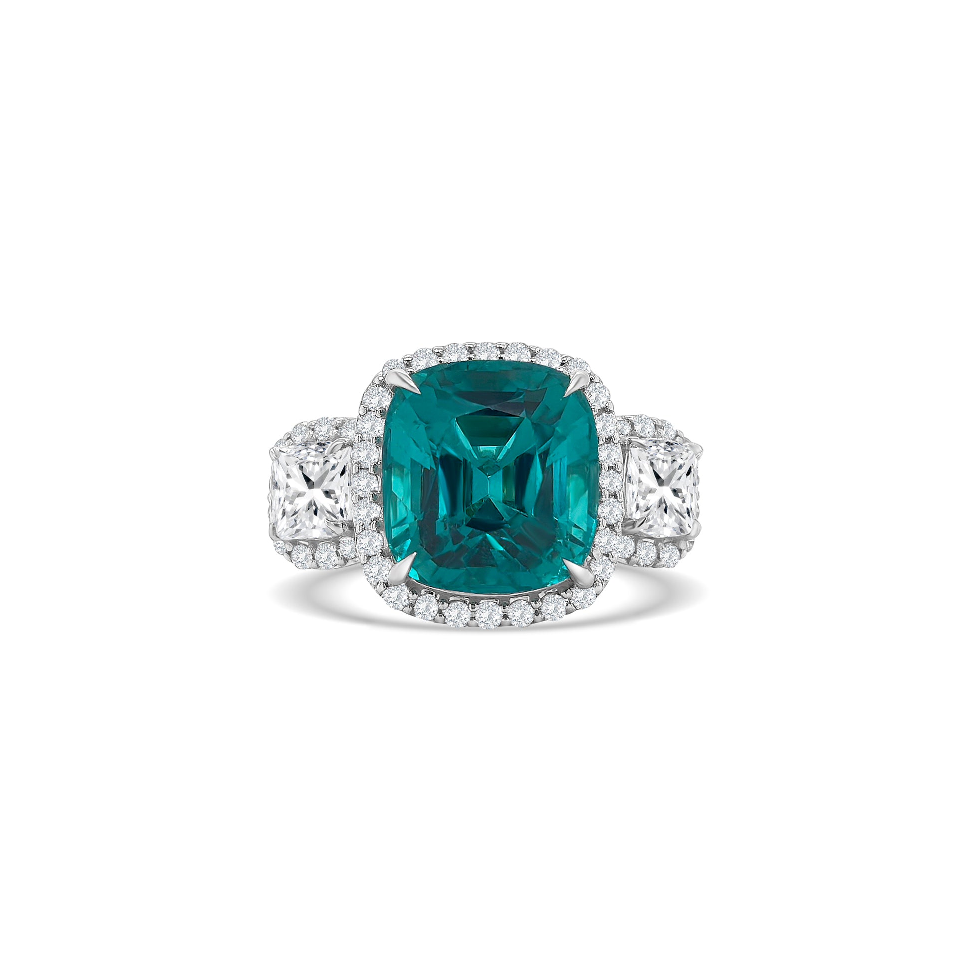 "Paraiba Tourmaline & Diamond Trilogy Halo Ring," "Tourmaline and Diamond Ring," "Fine Jewelry," "Luxury Ring," "Fashion Ring," "Gemstone Jewelry," "Sparkling Halo Ring," "Statement Ring," "Elegant Jewelry," "Special Occasion Ring," "Paraiba Tourmaline Ring," "Timeless Jewelry," "Handcrafted Ring," "Unique Gemstone Ring," "Classic Halo Ring."