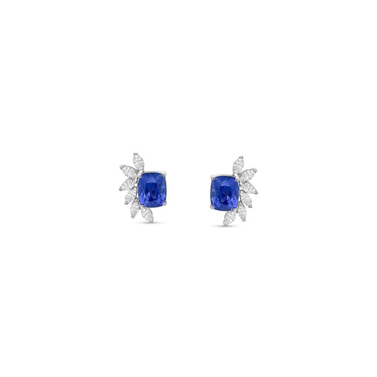 "Radiant Cut Tanzanite Stud Earrings, Diamond Stud Earrings, Tanzanite Earrings with Diamonds, Radiant Tanzanite Earrings, Diamond and Tanzanite Stud Earrings, Gemstone Stud Earrings, Elegant Tanzanite and Diamond Jewelry"