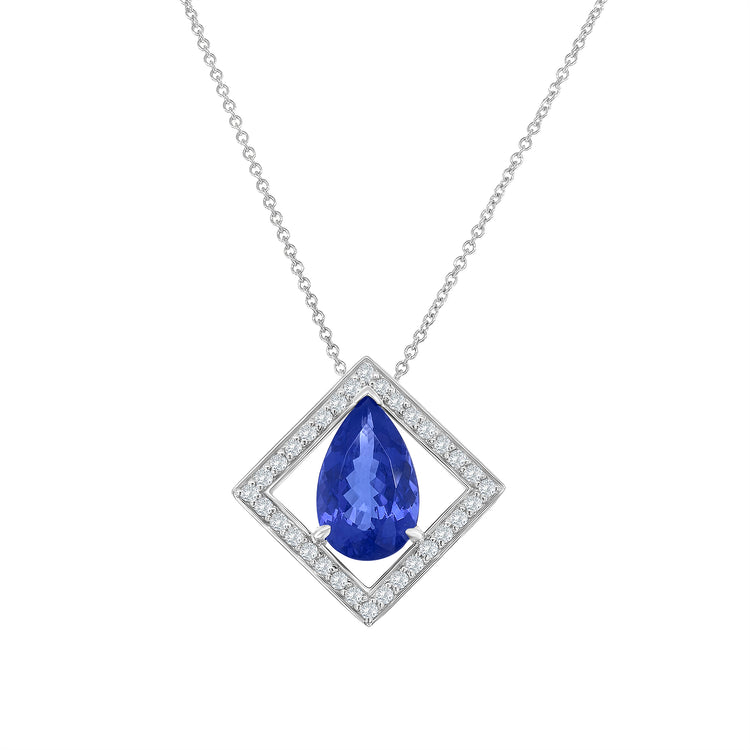 Pear Shape Tanzanite Pendant, Tanzanite & Diamond Pendant, Pear Shape Tanzanite Jewelry, Elegant Tanzanite Necklace, Pear Shaped Gemstone Pendant, Blue Tanzanite Pendant, Diamond and Tanzanite Pendant.