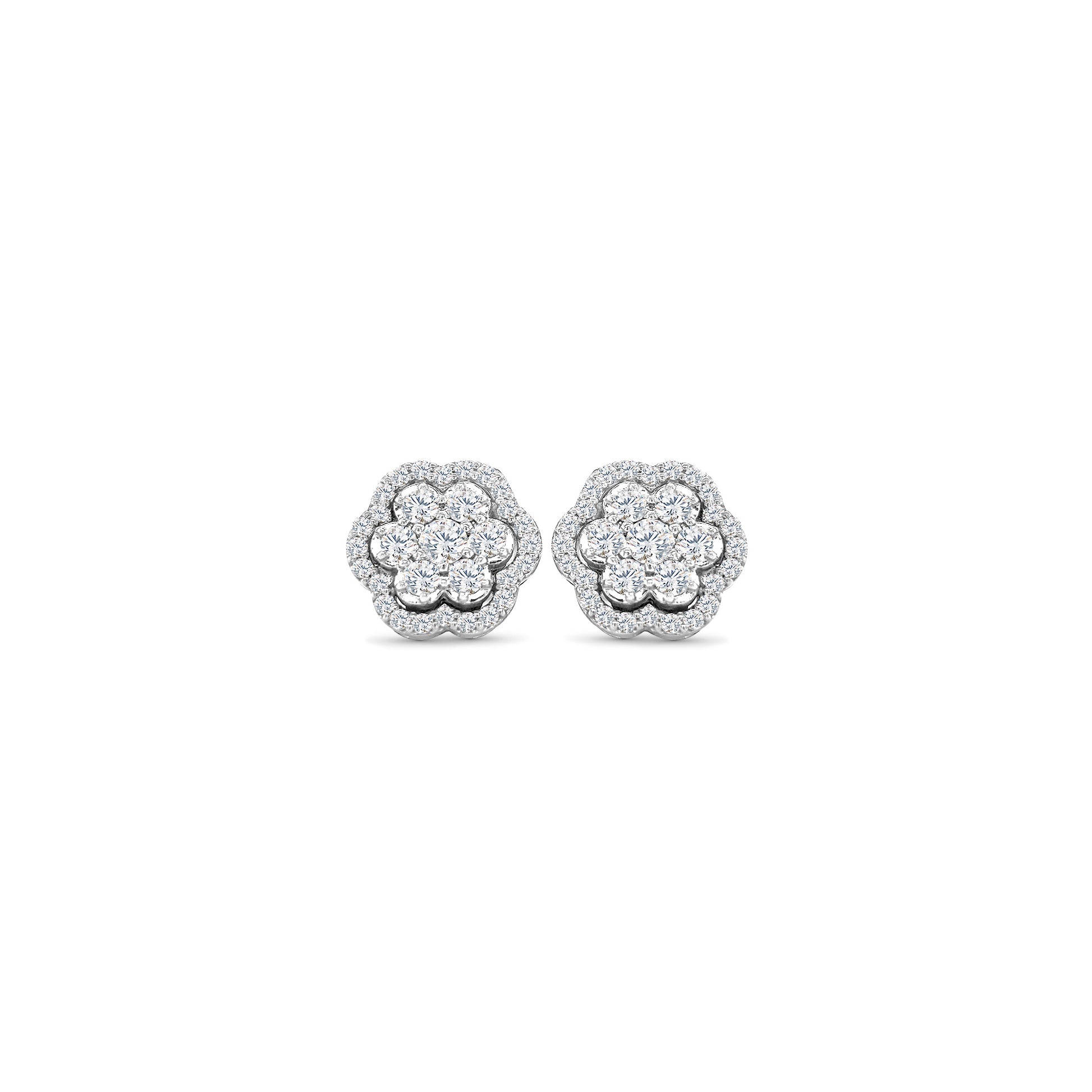 "Round Brilliant Diamond Flower Stud Earrings," "Diamond Flower Earrings," "Diamond Stud Earrings," "Fine Jewelry," "Luxury Earrings," "Fashion Earrings," "Sparkling Diamond Studs," "Statement Earrings," "Elegant Jewelry," "Special Occasion Earrings," "Flower Design Earrings," "Timeless Jewelry," "Handcrafted Earrings," "Unique Diamond Earrings," "Classic Diamond Studs."