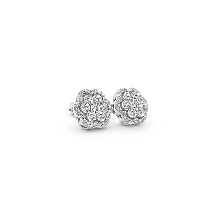 "Round Brilliant Diamond Flower Stud Earrings," "Diamond Flower Earrings," "Diamond Stud Earrings," "Fine Jewelry," "Luxury Earrings," "Fashion Earrings," "Sparkling Diamond Studs," "Statement Earrings," "Elegant Jewelry," "Special Occasion Earrings," "Flower Design Earrings," "Timeless Jewelry," "Handcrafted Earrings," "Unique Diamond Earrings," "Classic Diamond Studs."