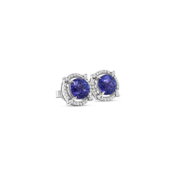 Round Tanzanite & Diamond Halo Stud Earrings