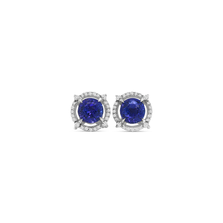 Round Tanzanite & Diamond Halo Stud Earrings